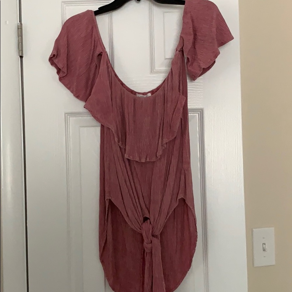 Pink strapless ruffle top